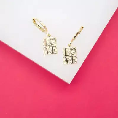 18K Gold Filled Dangle Love Hoop Set
