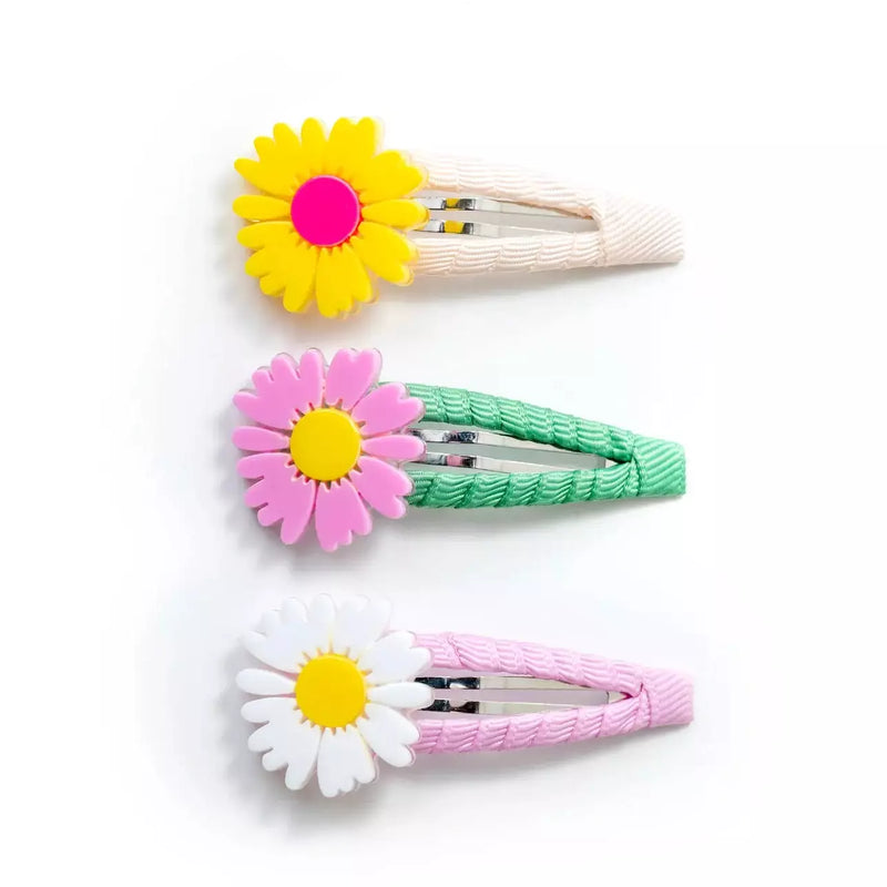 Lilies & Roses Daisy Yellow White Pink Fabric Covered Snap Clip
