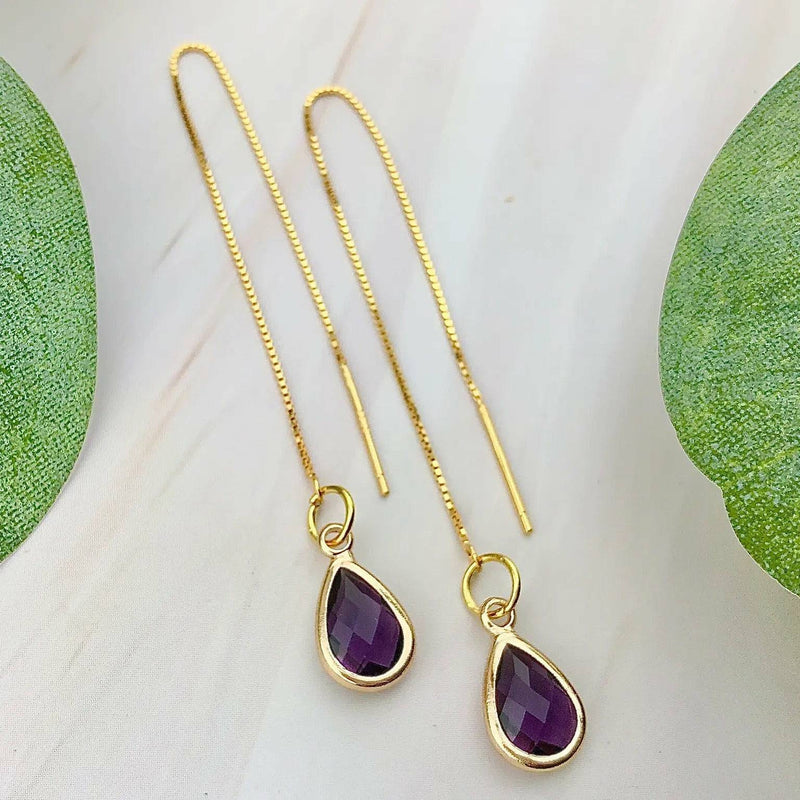 Teardrop Threader Earrings - Crystal Gemstone Earrings