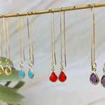 Teardrop Threader Earrings - Crystal Gemstone Earrings