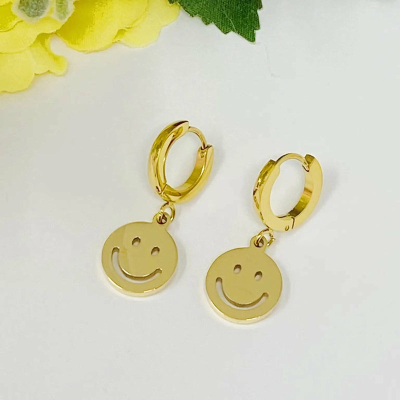 Smiley Face Gold Earrings-Pair