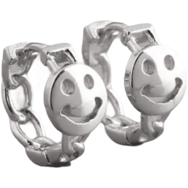 Chain Link With Smiley Face Silver earrings-Pair