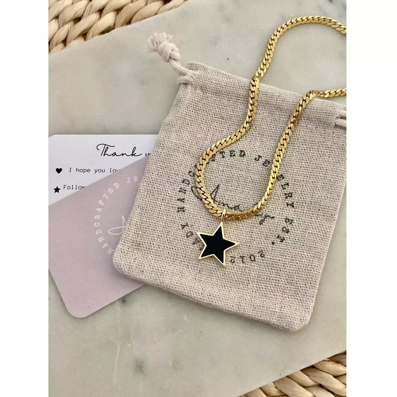 Black Star Pendant Charm Gold Necklace