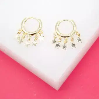 18K Gold Filled Dangle Star Huggies Earrings