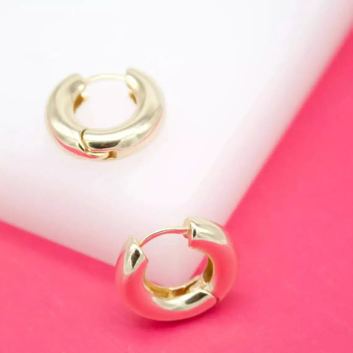 18K Gold Filled Rounded Med Thick Huggies Earrings