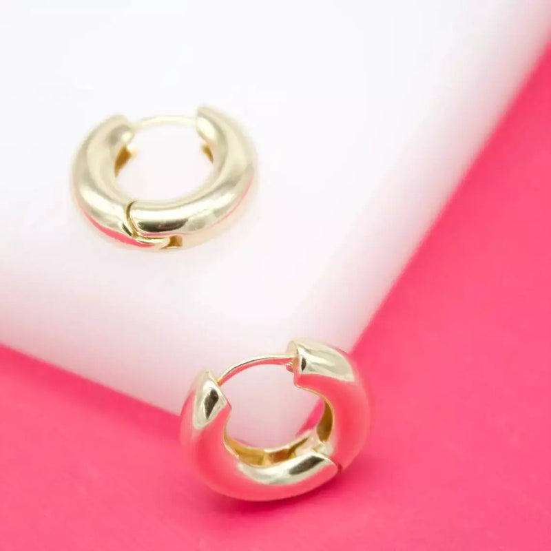18K Gold Filled Rounded Thick Huggies Earrings