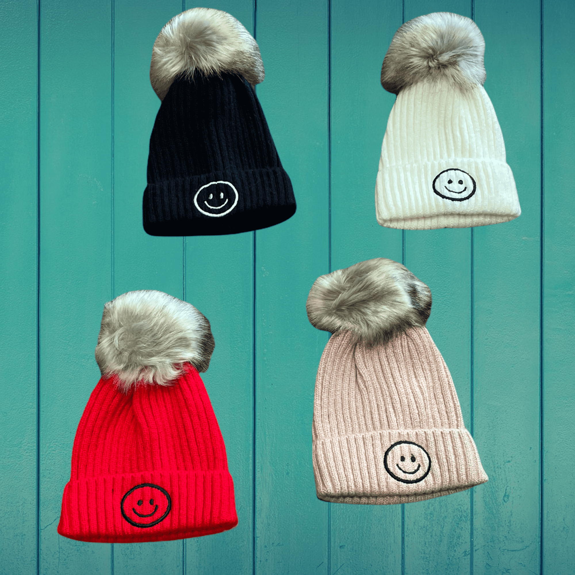 Happy Face Pom Pom Beanie