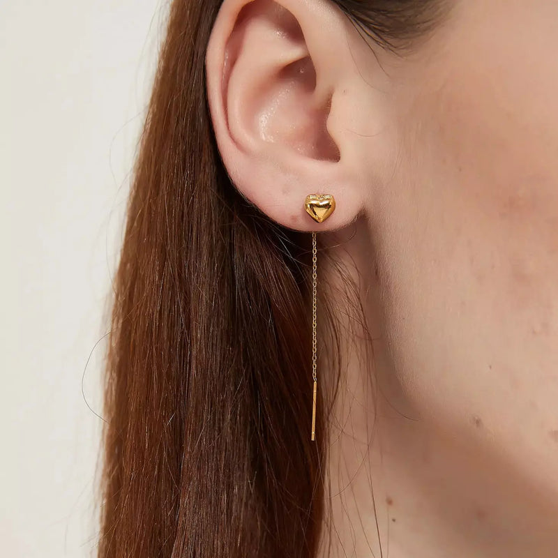 Daisy Gold Heart Threader Earrings