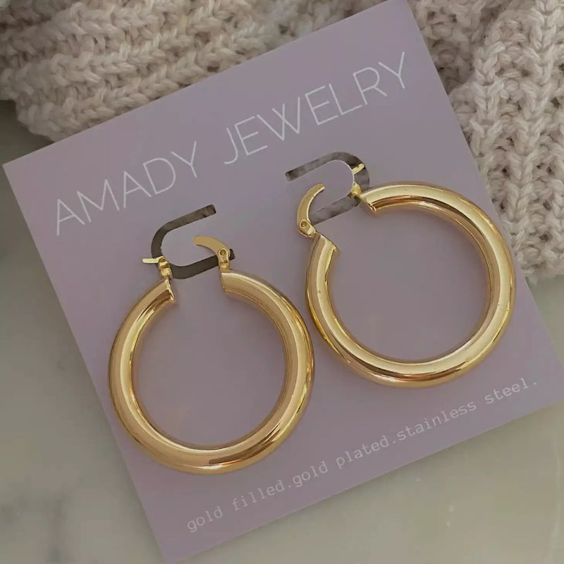 18k Gold 33mm Hoop Earrings