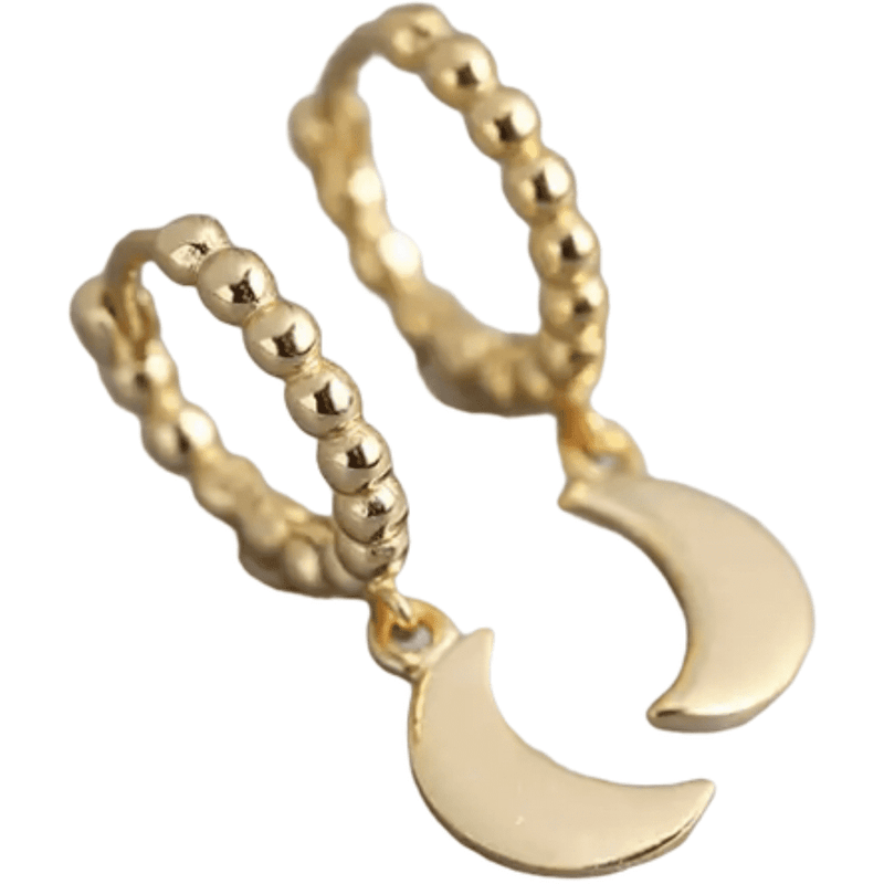Moon Beaded Gold Earrings-Pair