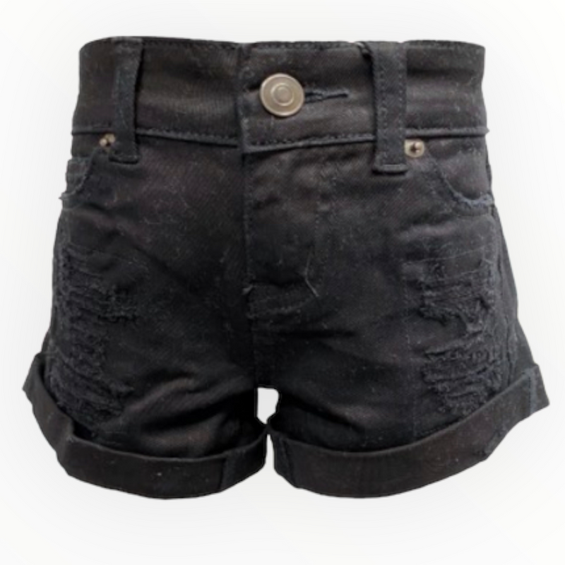 Vintage Havana Black Denim Shorts Cuffed