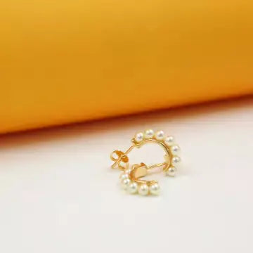18K Gold Pearl Half Hoop Set