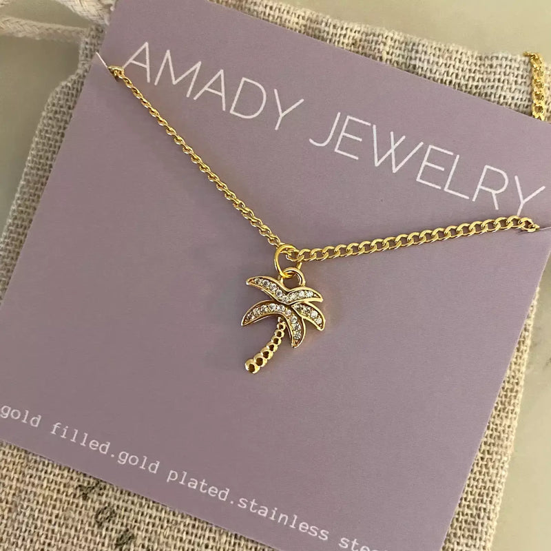 18k Gold Palm Tree Charm Pendant Necklace