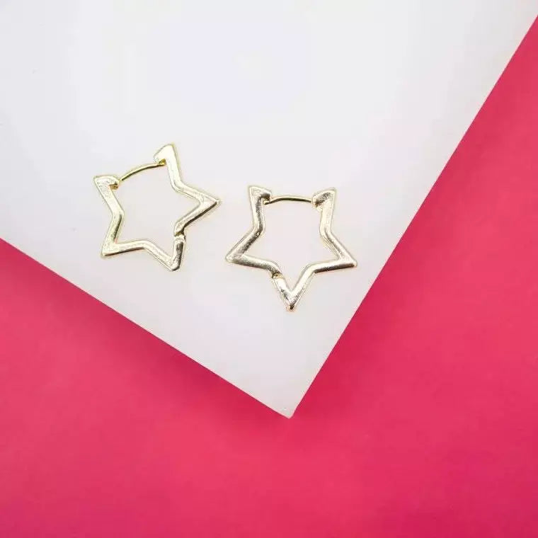18K Gold Filled Slim Star Huggies Earrings